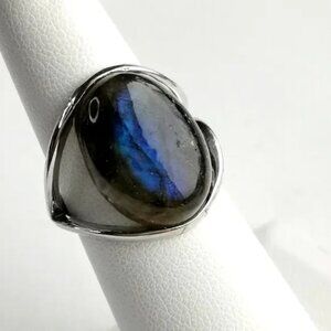 NEW Sterling silver cabochon Blue Flash Labradorite ring size 7